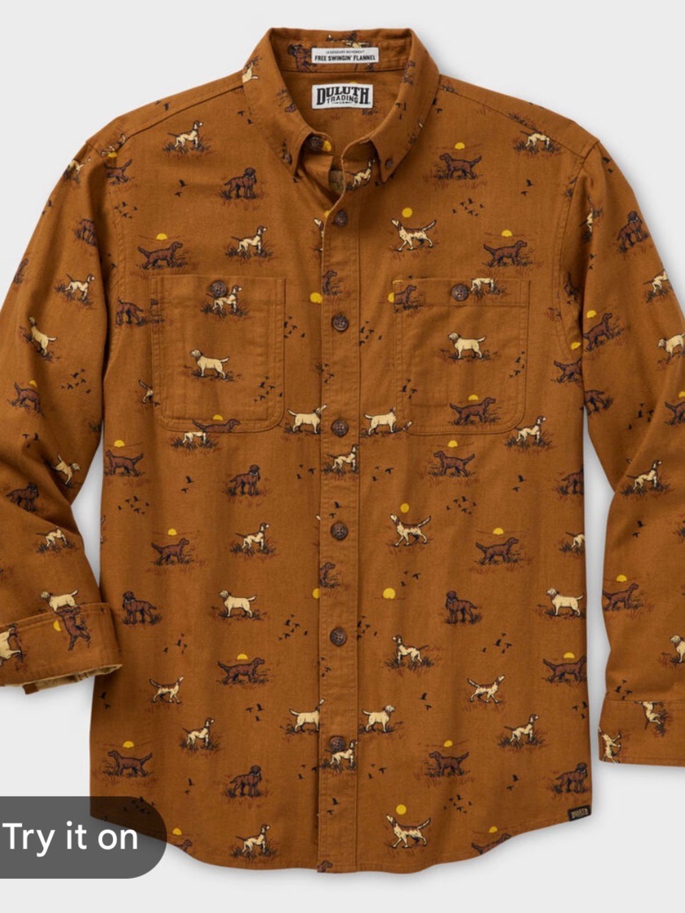 Duluth Trading Co Free Swingin Flannel Shirt Men’s Size XL Dog Print 100% Cotton